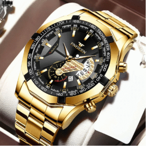 FNGEEN Men's Luxury Quartz Watch – Large Dial Stainless Steel Waterproof Wristwatch with Calendarmen's quartz watch