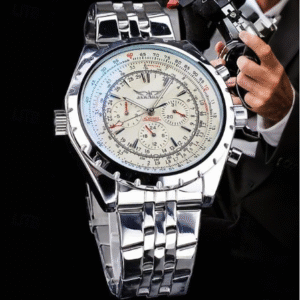 JARAGAR Aviator Mechanical Watch – Military-Inspired Automatic Stainless Steel Timepiece with Blue Glass