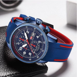 MINI FOCUS Men's Quartz Watch – Triple Time Zone Waterproof Timepiece with Calendar and Silicone Strap