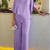 Women's V-Neck Ruffle Blouse & Wide-Leg Pants Set – Fashion Streetwear for Casual Daily Outfits