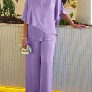 Women's V-Neck Ruffle Blouse & Wide-Leg Pants Set – Fashion Streetwear for Casual Daily Outfits