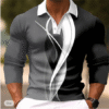 Men's 3D Geometric Print Polo Shirt – Long Sleeve Collared Button-Up for Work or Casual Wear