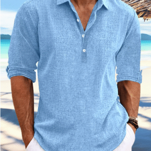 Men's Linen Long Sleeve Shirt – Casual Beachwear & Summer Vacation Look