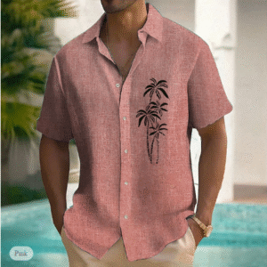 Men's Tropical Linen Button-Up Shirt – Hawaiian Resort Vacation Beachwear