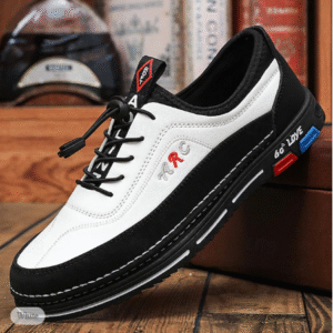 Men's Faux Leather Lace-Up Sneakers – Stylish Sports and Leisure Footwear with Bold Accents