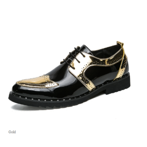 Men's Metallic Brogue Oxfords – Lace-Up Dress Shoes for Business, Weddings, and Evening Events