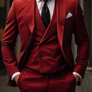 Men's Slim Fit 3-Piece Wedding & Business Suit – Two-Button Single-Breasted Burgundy & Red Formal Wear