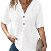 Women's V-Neck Blouse – Basic Short Sleeve Buttoned Tops for Summer and Daily Wear