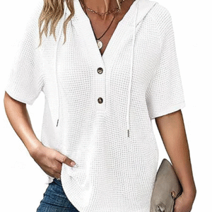 Women's V-Neck Blouse – Basic Short Sleeve Buttoned Tops for Summer and Daily Wear