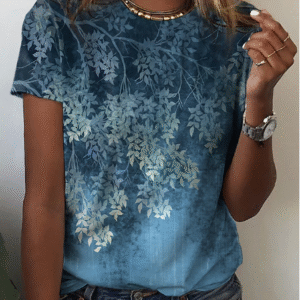 Women’s Floral Print T-Shirt – Short Sleeve Round Neck Casual Tee for Weekend & Holiday Wear