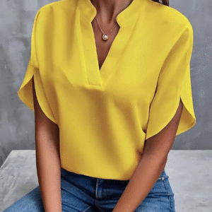 Women’s Elegant V-Neck Blouse – Solid Color Dressy Top for Daily & Casual Wear