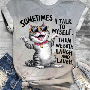 Women’s Casual Cat Print T-Shirt – Short Sleeve Round Neck Gray Tee for Daily Summer Wear