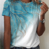 Women’s Marble Print T-Shirt – Short Sleeve Round Neck Casual Top for Weekend Wear