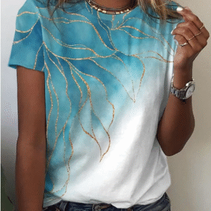 Women’s Marble Print T-Shirt – Short Sleeve Round Neck Casual Top for Weekend Wear