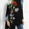 Women’s Floral High Neck T-Shirt – Long Sleeve Asymmetrical Print Top for Holiday & Weekend Wear