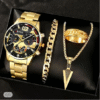 Men’s 4-Piece Luxury Set – Watch, Arrow Necklace, Bracelet & Ring for Business & Leisure