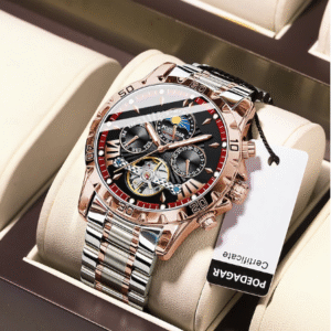 Men’s Luxury Automatic Mechanical Watch – Hollow Tourbillon, Waterproof, Luminous with Date & Week Display
