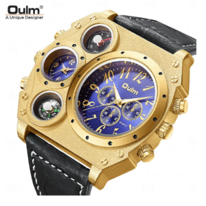 Oulm Large Dial Men’s Quartz Watch – Dual Time Zone, Leather Sport Wristwatch for Men