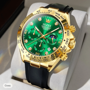 Olevs Men’s Quartz Sports Wristwatch – Luminous Chronograph, Calendar, Waterproof Silicone Strap
