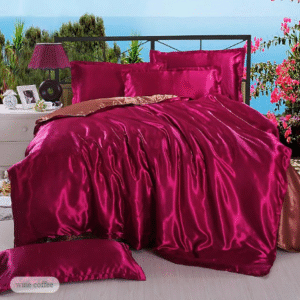 Ice Silk Four-piece Bedding Set – Pure Color Silk Satin Fitted Sheet with Pillowcases for Luxurious Sleep