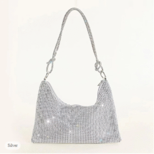 Women's Crystal Embellished Evening Clutch with Chain – Elegant Bag for Weddings & Parties
