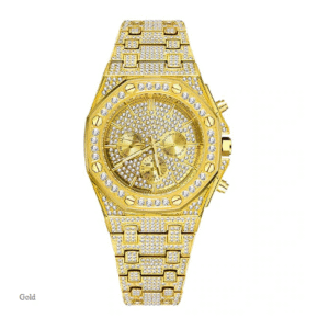 Men's Luxury Quartz Watch with Diamond Accents and Calendar Display